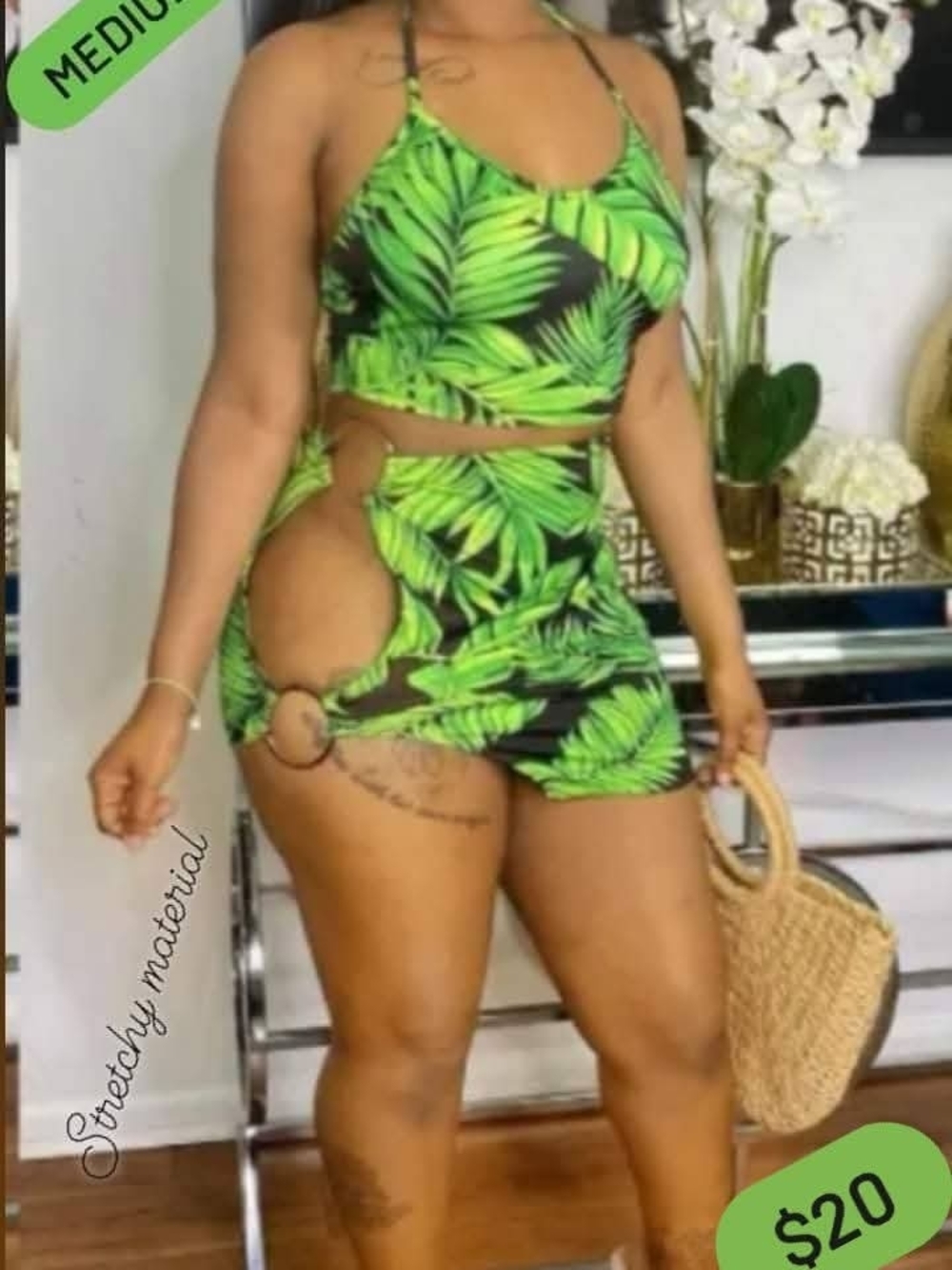 Tropical Leaf Cutout Two-Piece Set - Green